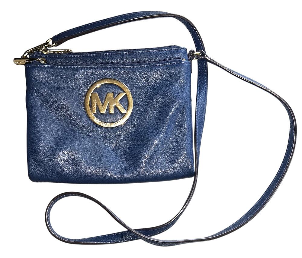 Michael Kors Fulton Cadet Blue Leather Crossbody Bag Authenticated